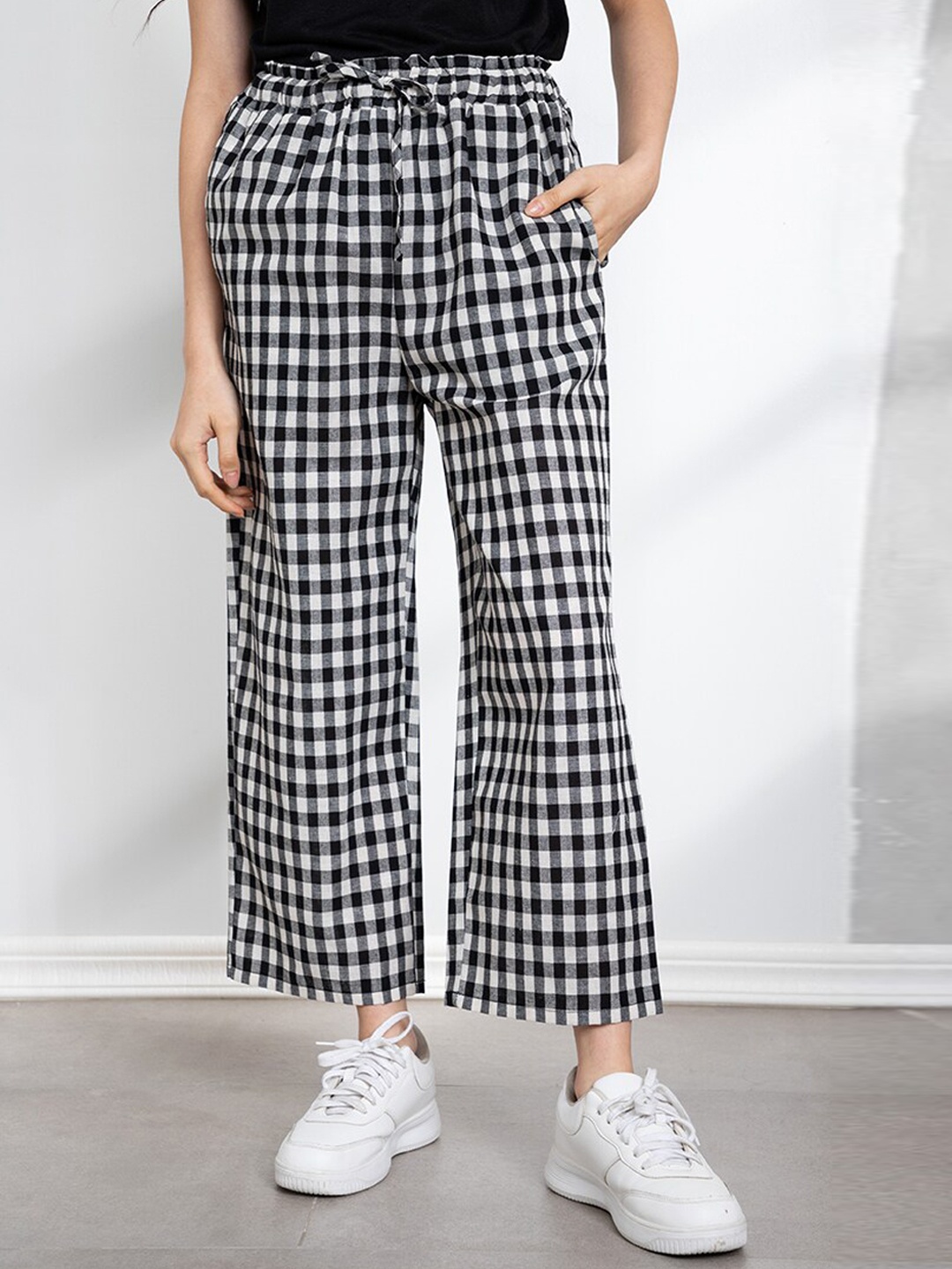 

ORIGIN BY ZALORA Women Black Checked Easy Wash Culottes Trousers
