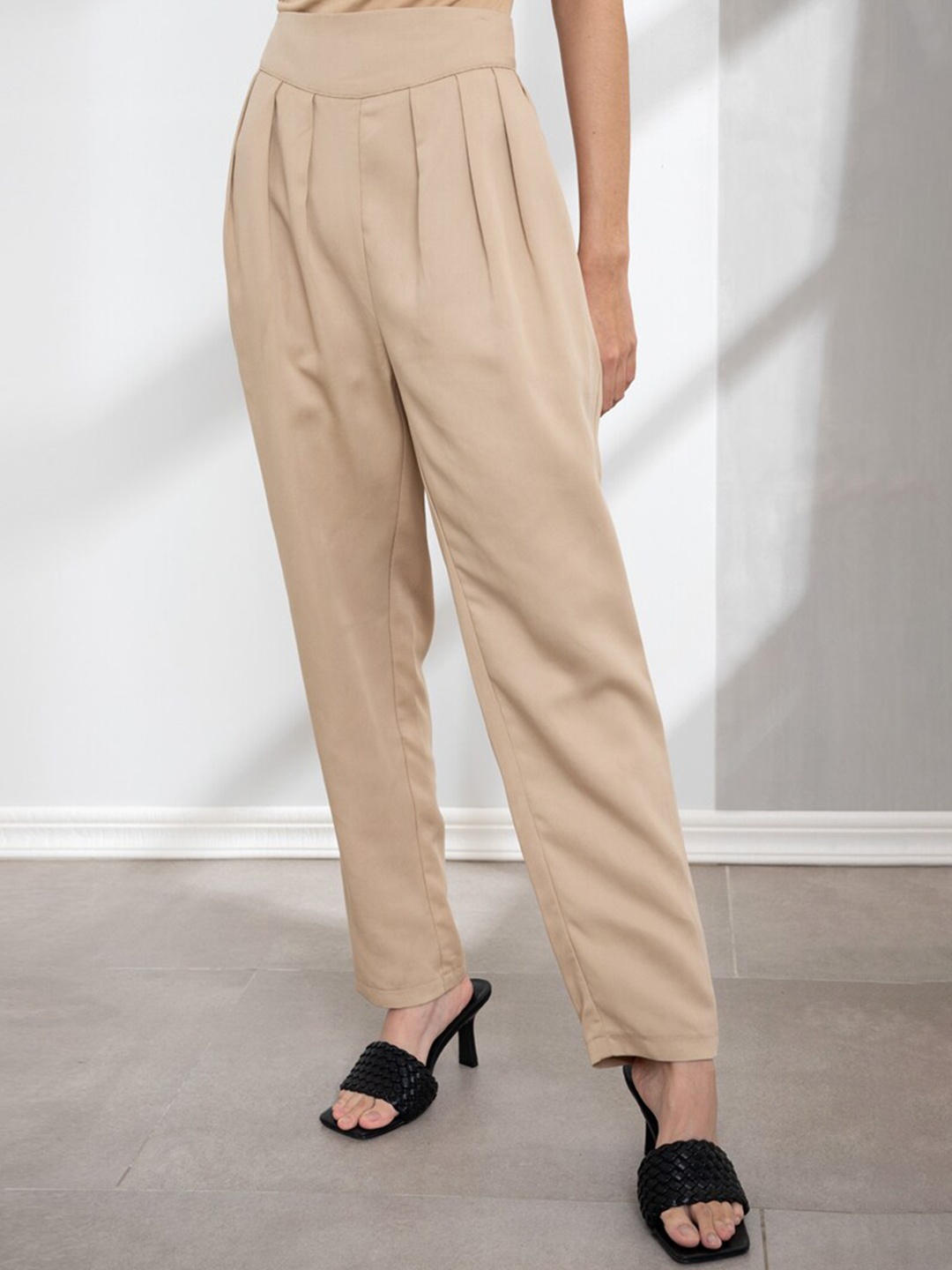 

ORIGIN BY ZALORA Women Beige Pleated Tencel Trousers