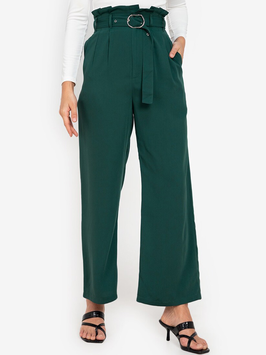 

ZALORA WORK Women Green Pleated Trousers