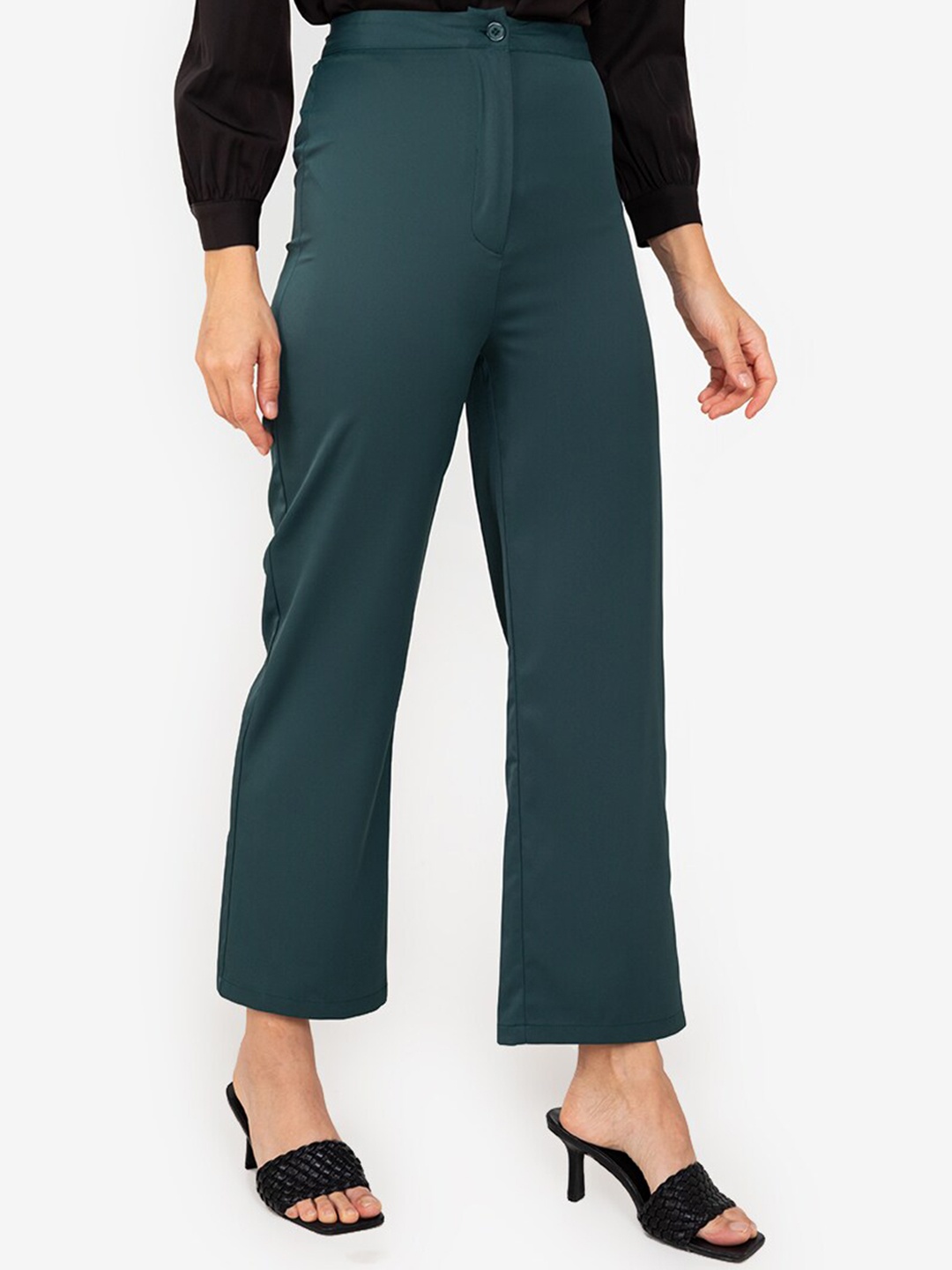 

ZALORA WORK Women Green Straight Fit Formal Trousers
