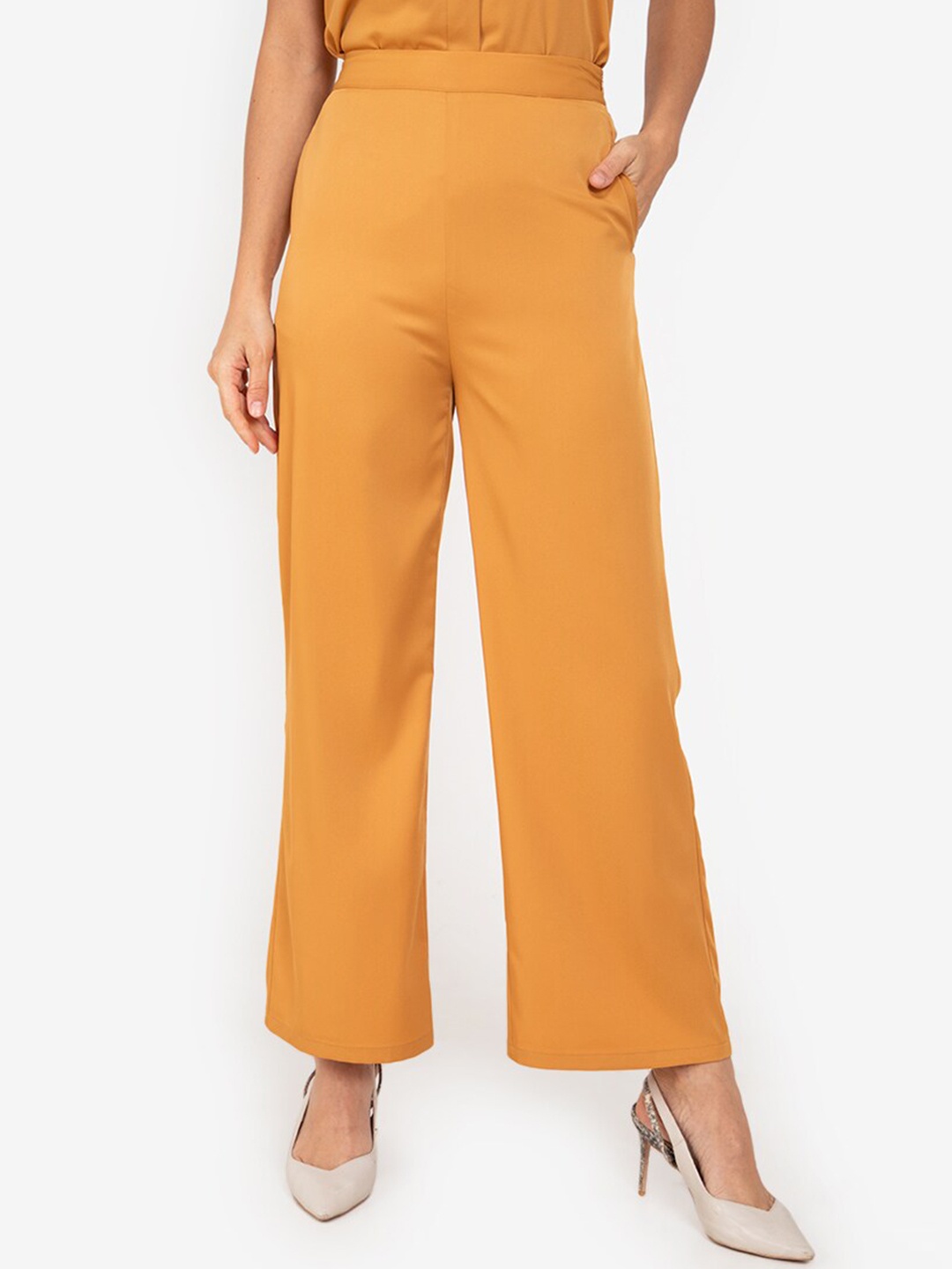 

ZALORA WORK Women Mustard Yellow High-Rise Bootcut Trousers