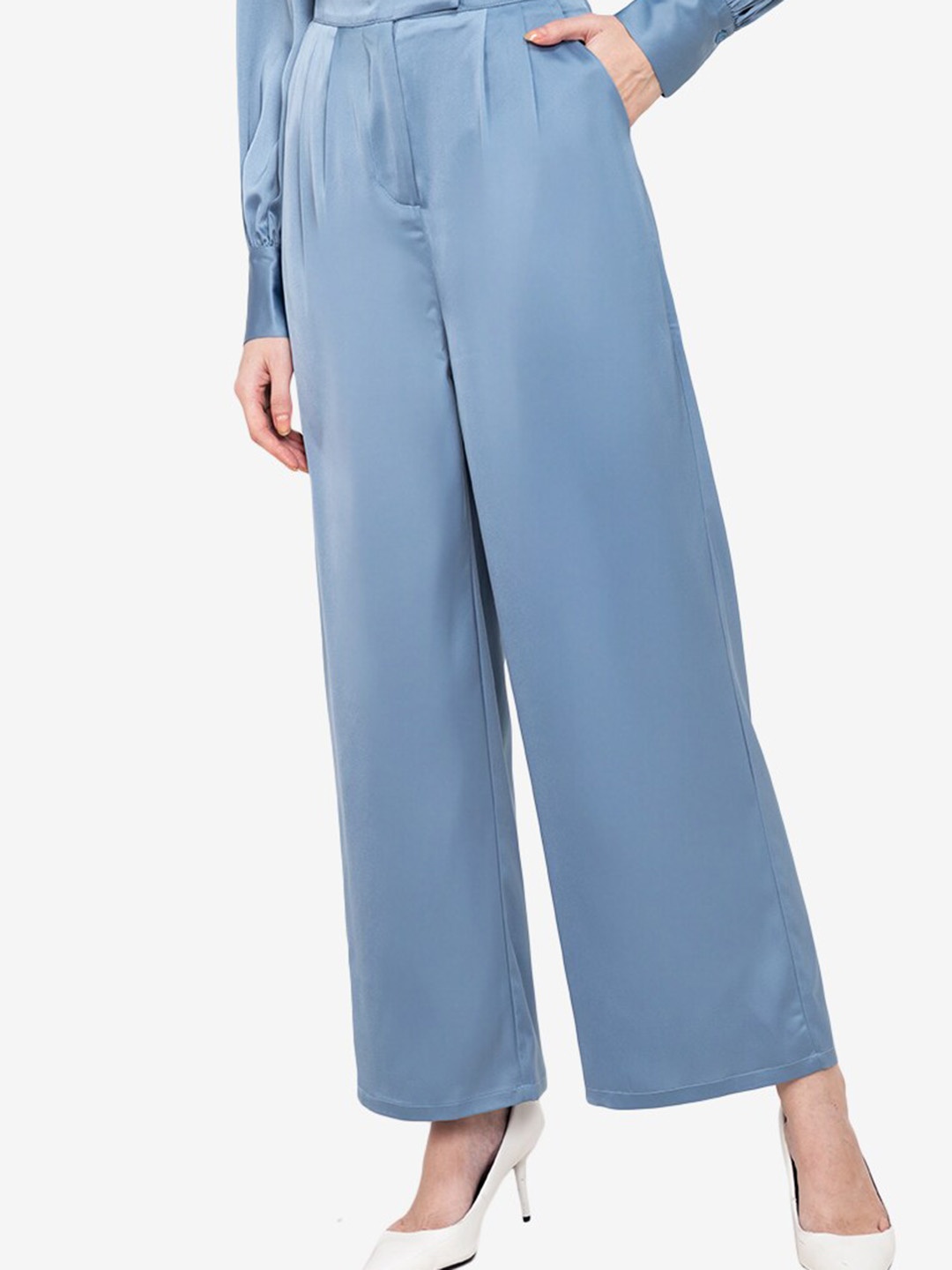 

ZALORA WORK Women Blue Straight Fit Pleated Trousers