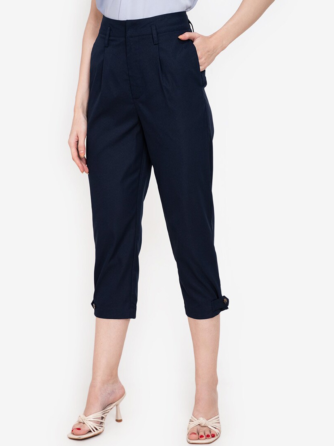 

ZALORA WORK Women Navy Blue Slim Fit Pleated Trousers