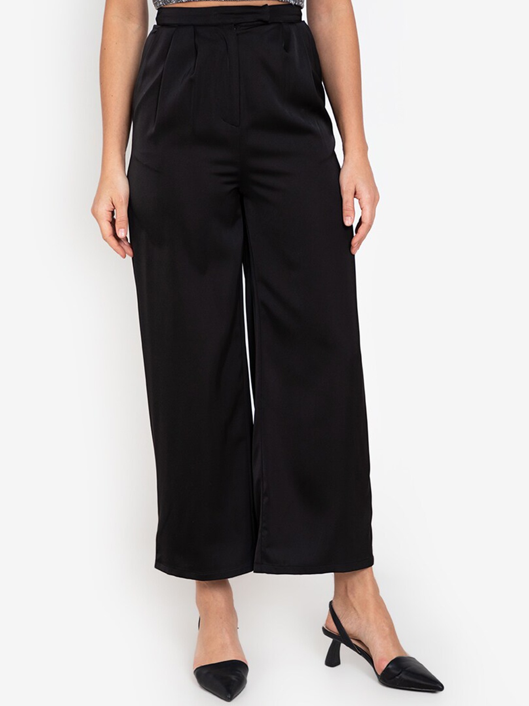 

ZALORA WORK Women Black Straight Fit Pleated Trousers
