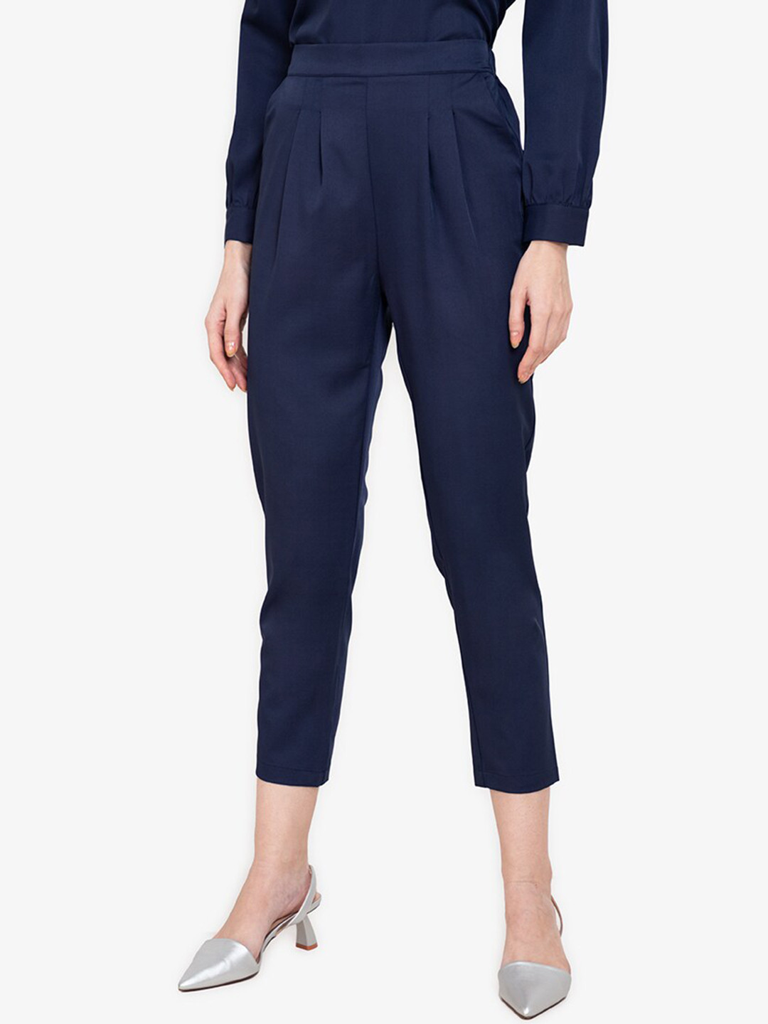 

ZALORA WORK Women Navy Blue Pleated Trousers