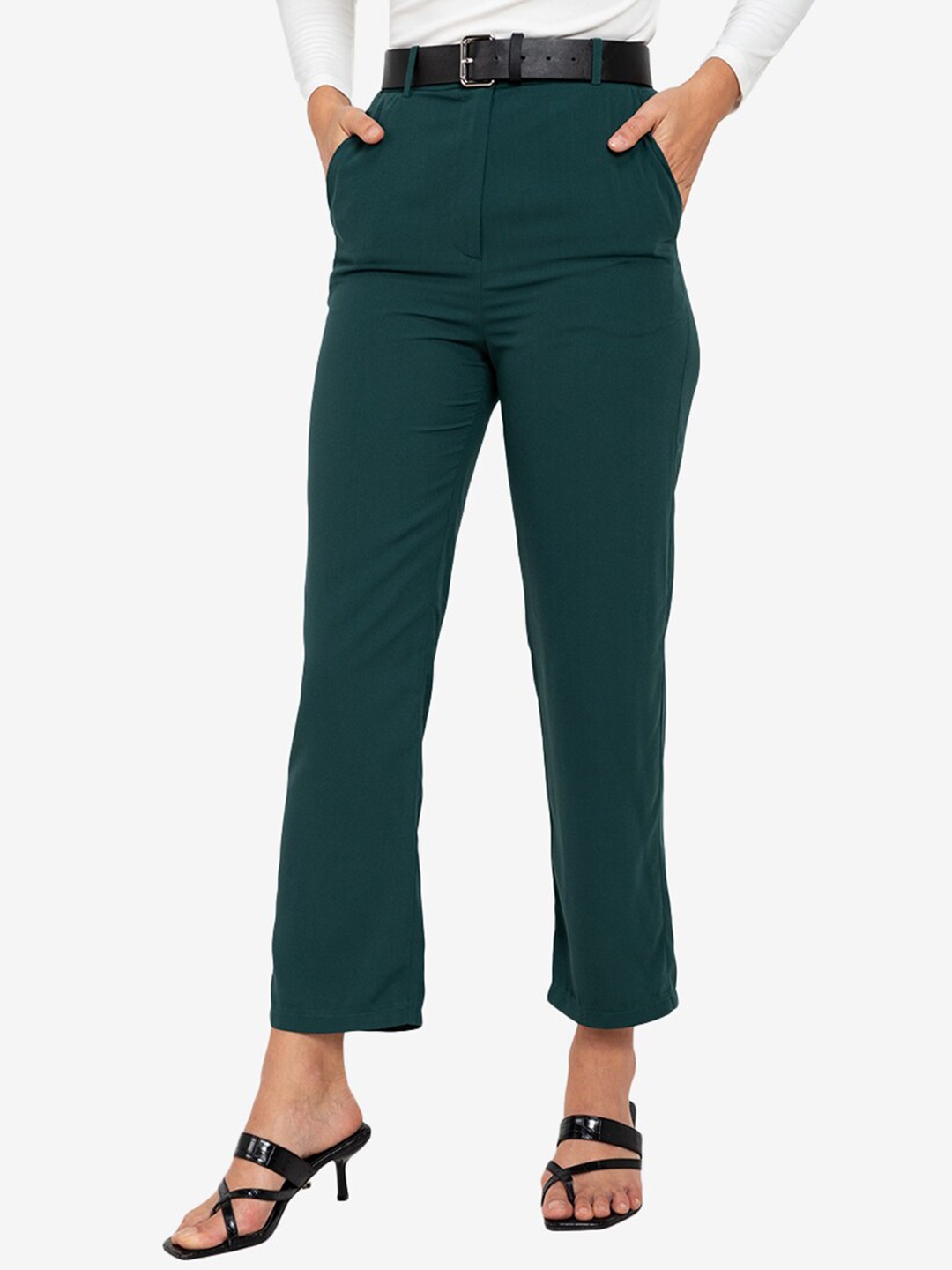 

ZALORA WORK Women Teal Green Tailored Fit Trousers
