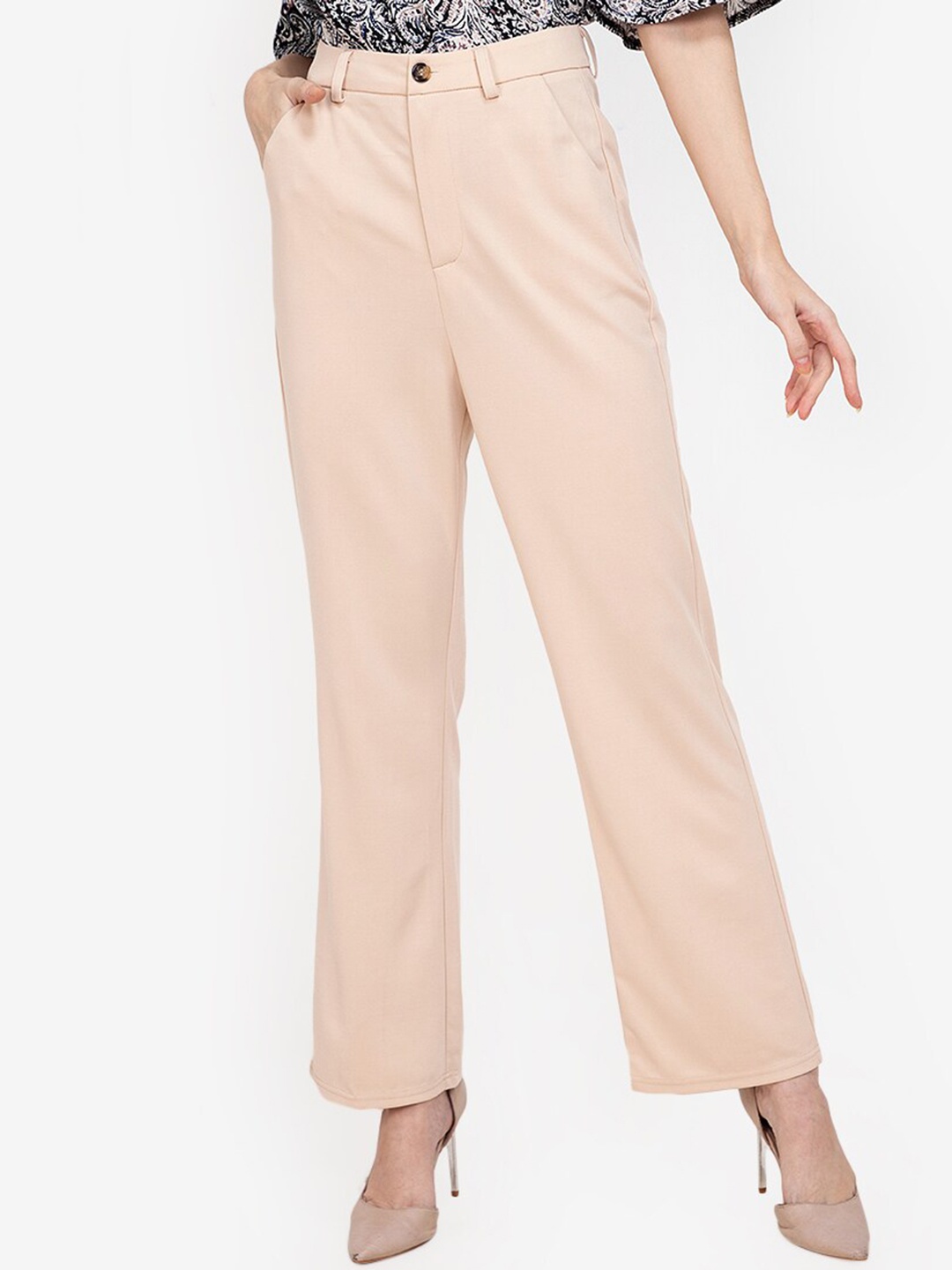 

ZALORA WORK Women Beige Straight Fit Formal Trousers
