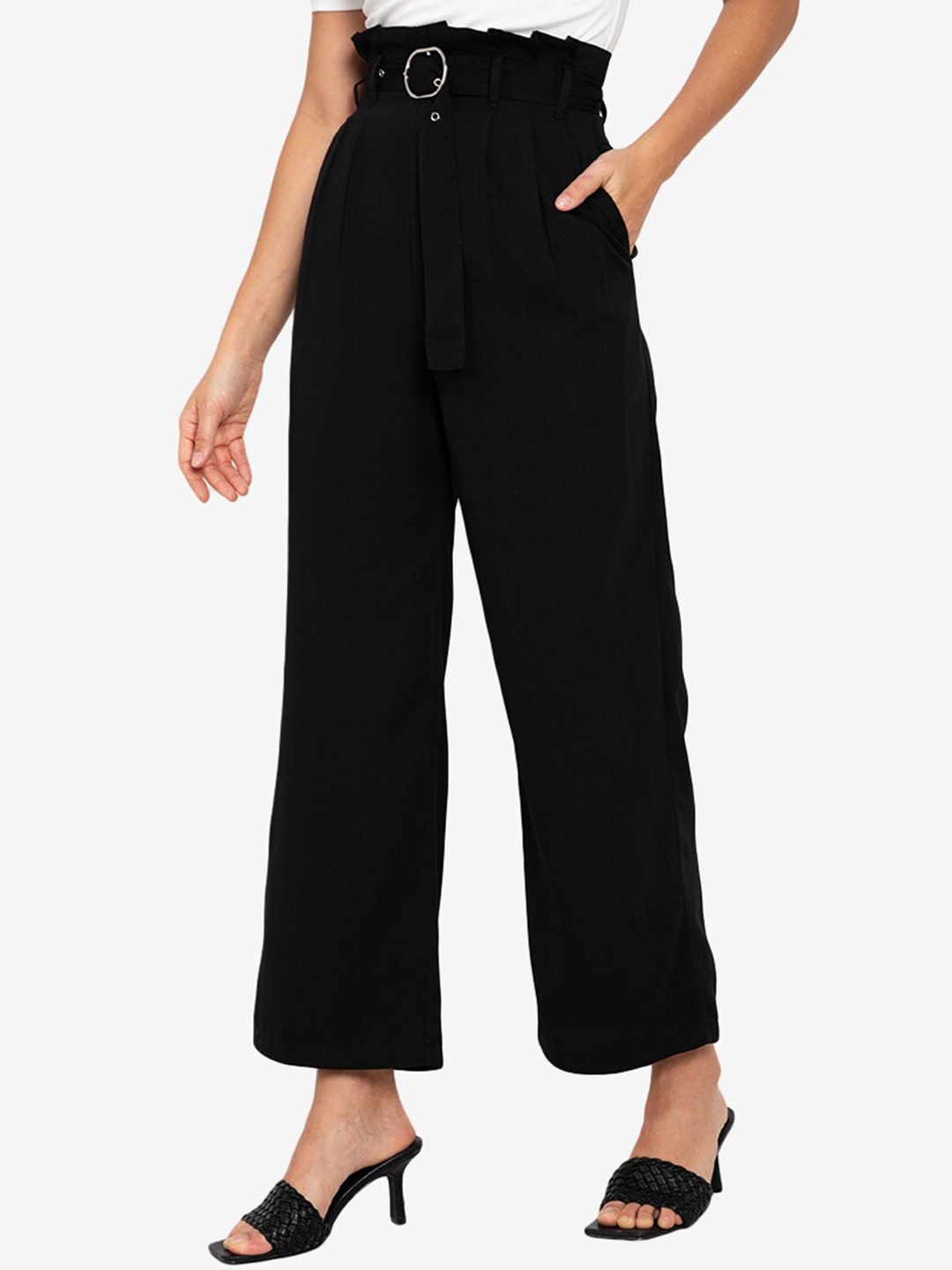 

ZALORA WORK Women Black Solid Trousers