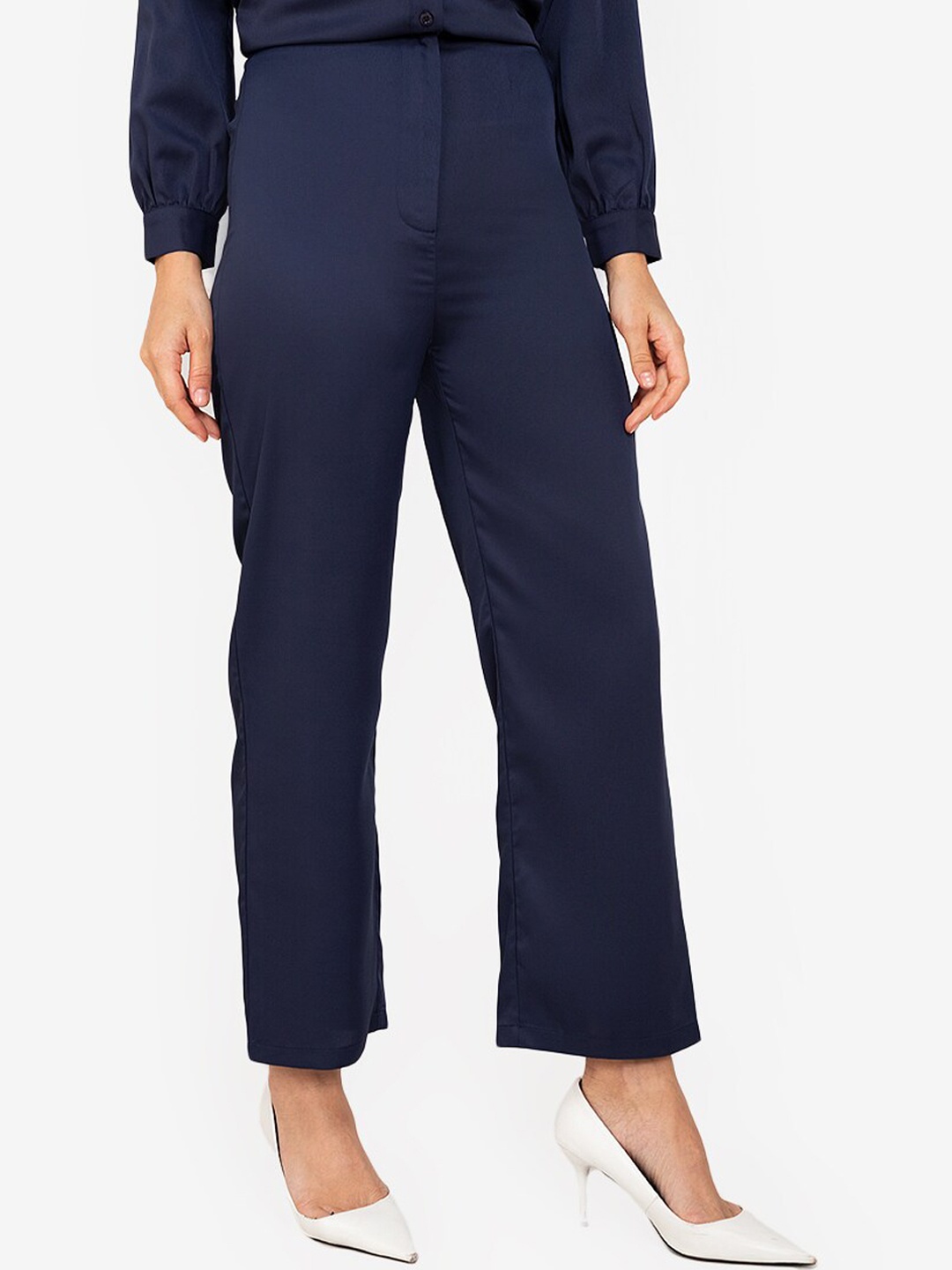 

ZALORA WORK Women Navy Blue Straight Fit Easy Wash Trousers