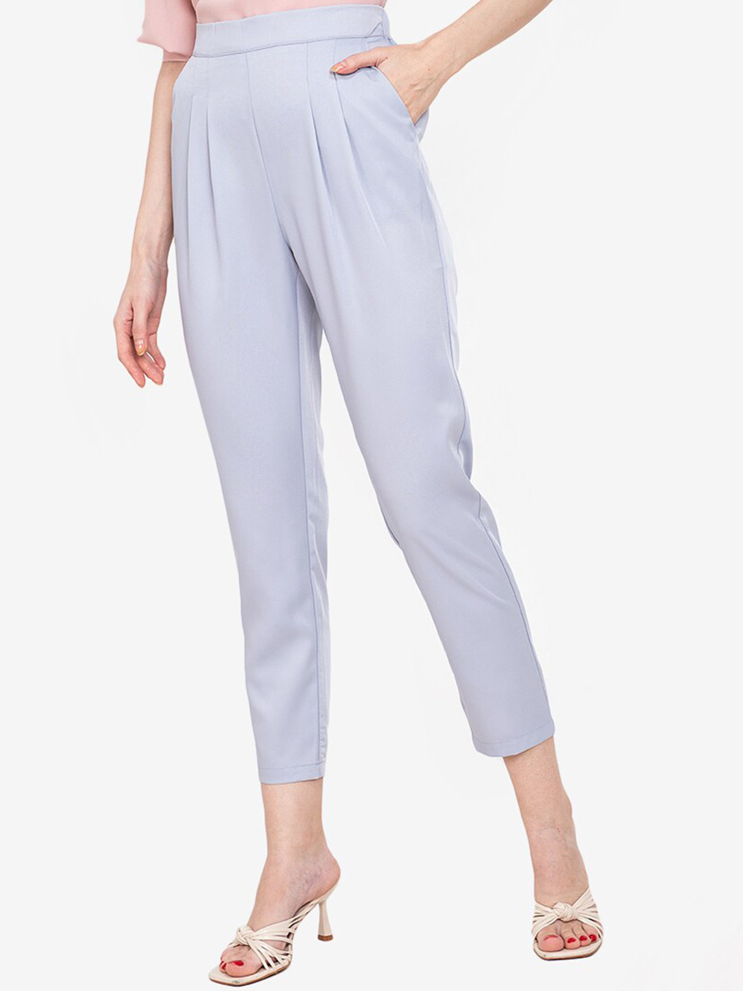 

ZALORA WORK Women Grey Pleated Trousers