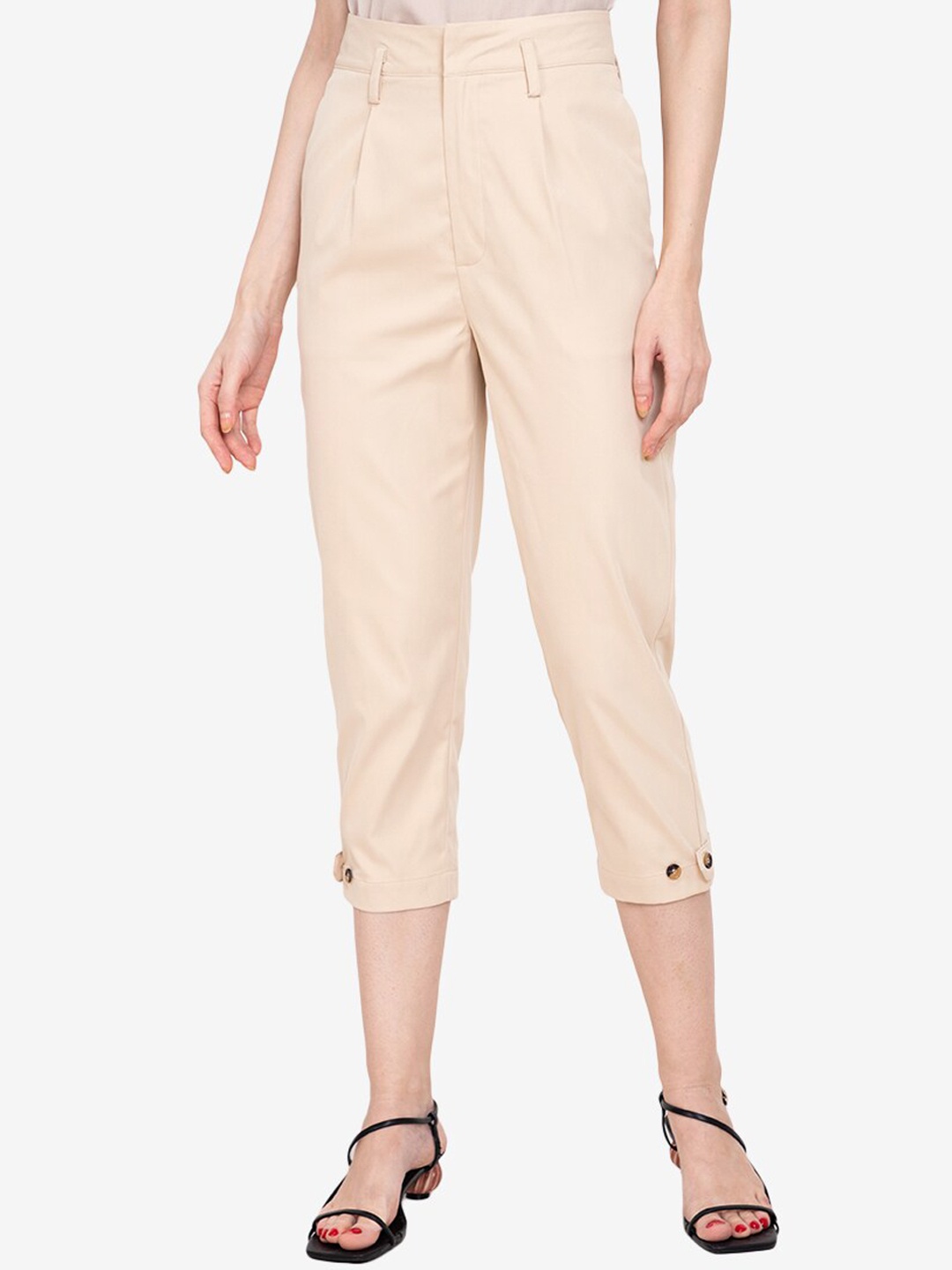 

ZALORA WORK Women Beige Tapered Fit Pleated Trousers