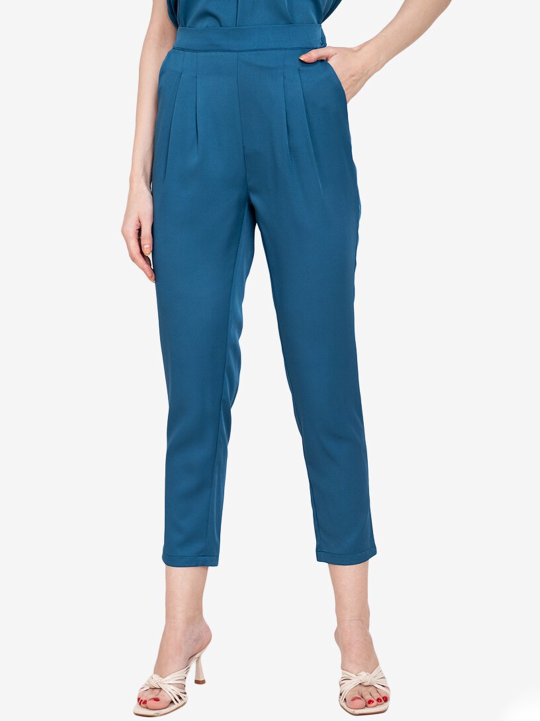 

ZALORA WORK Women Teal Green Pleated Trousers
