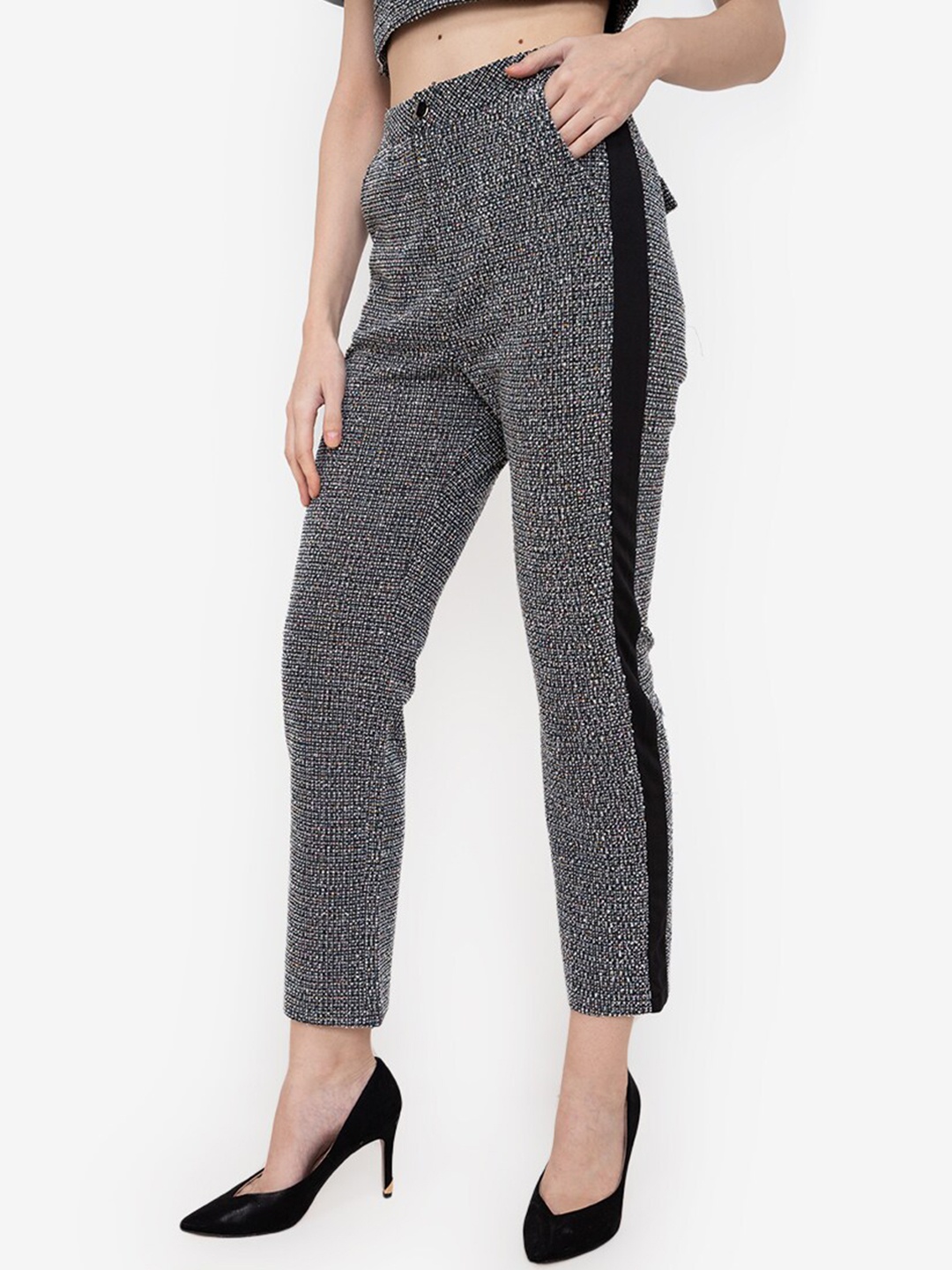 

ZALORA WORK Women Multicoloured Textured Trousers, Multi