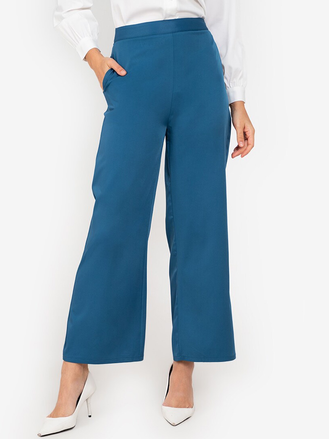 

ZALORA WORK Women Grey High-Rise Trousers