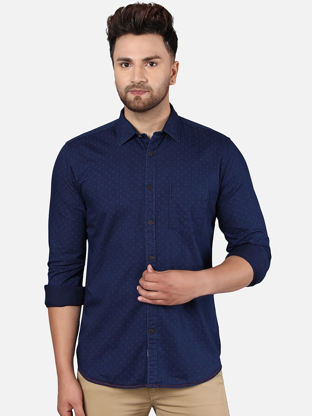 

Callino London Men Navy Blue Printed Cotton Casual Shirt