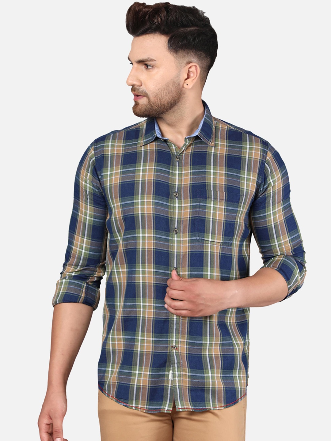

Callino London Men Blue Slim Fit Tartan Checked Cotton Casual Shirt