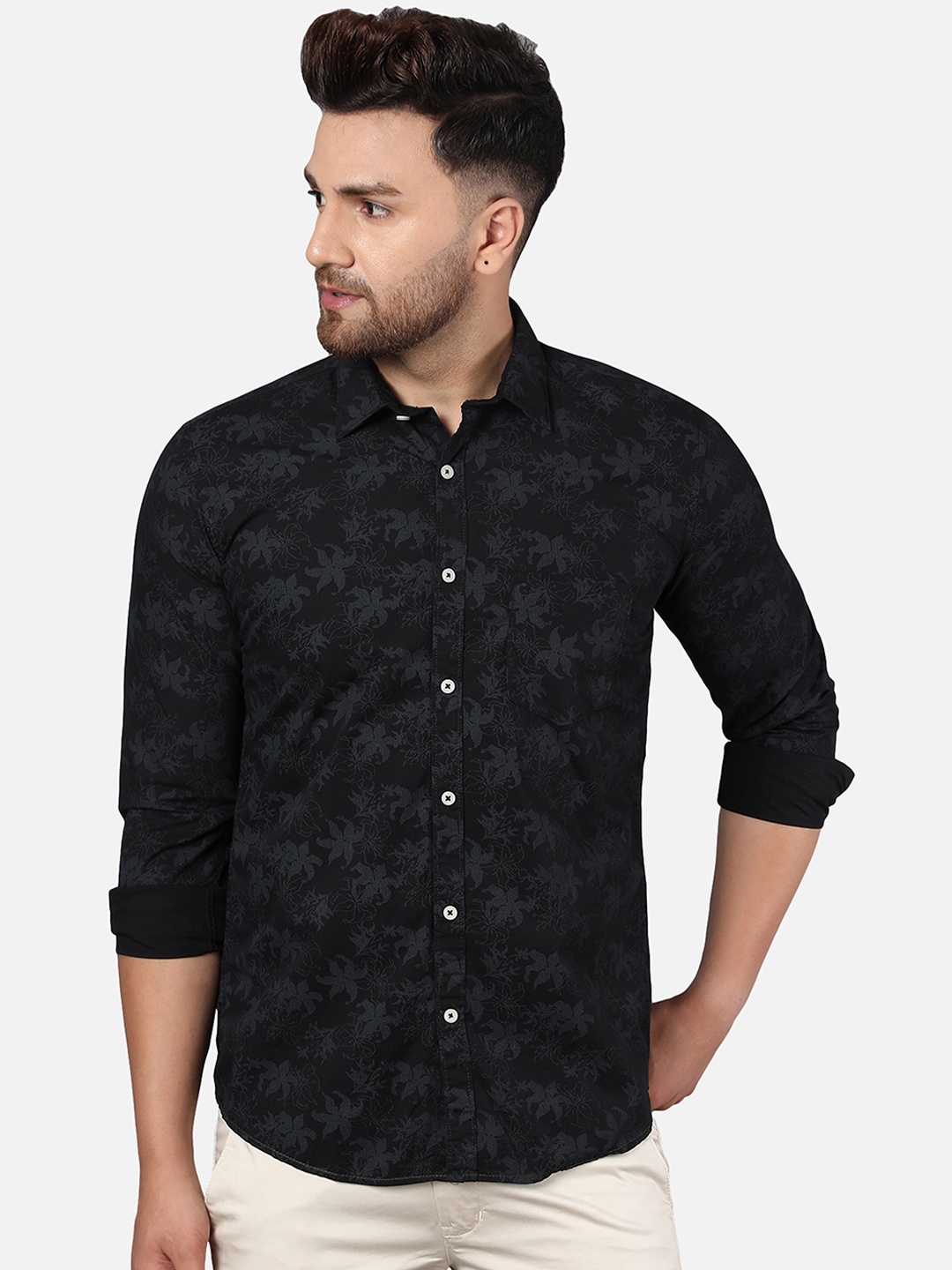 

Callino London Men Black Slim Fit Printed Cotton Casual Shirt