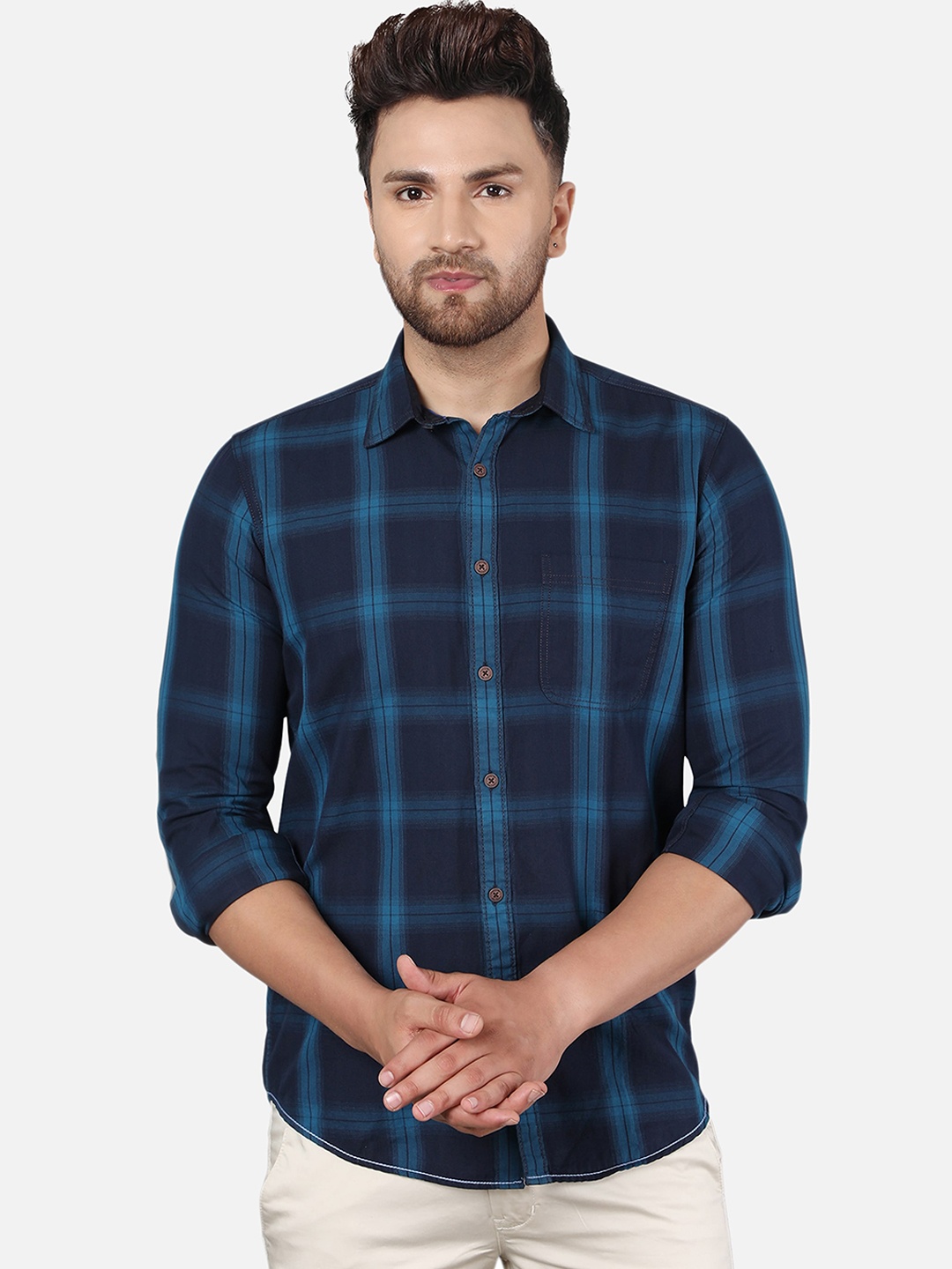 

Callino London Men Navy Blue Tartan Checked Cotton Casual Shirt