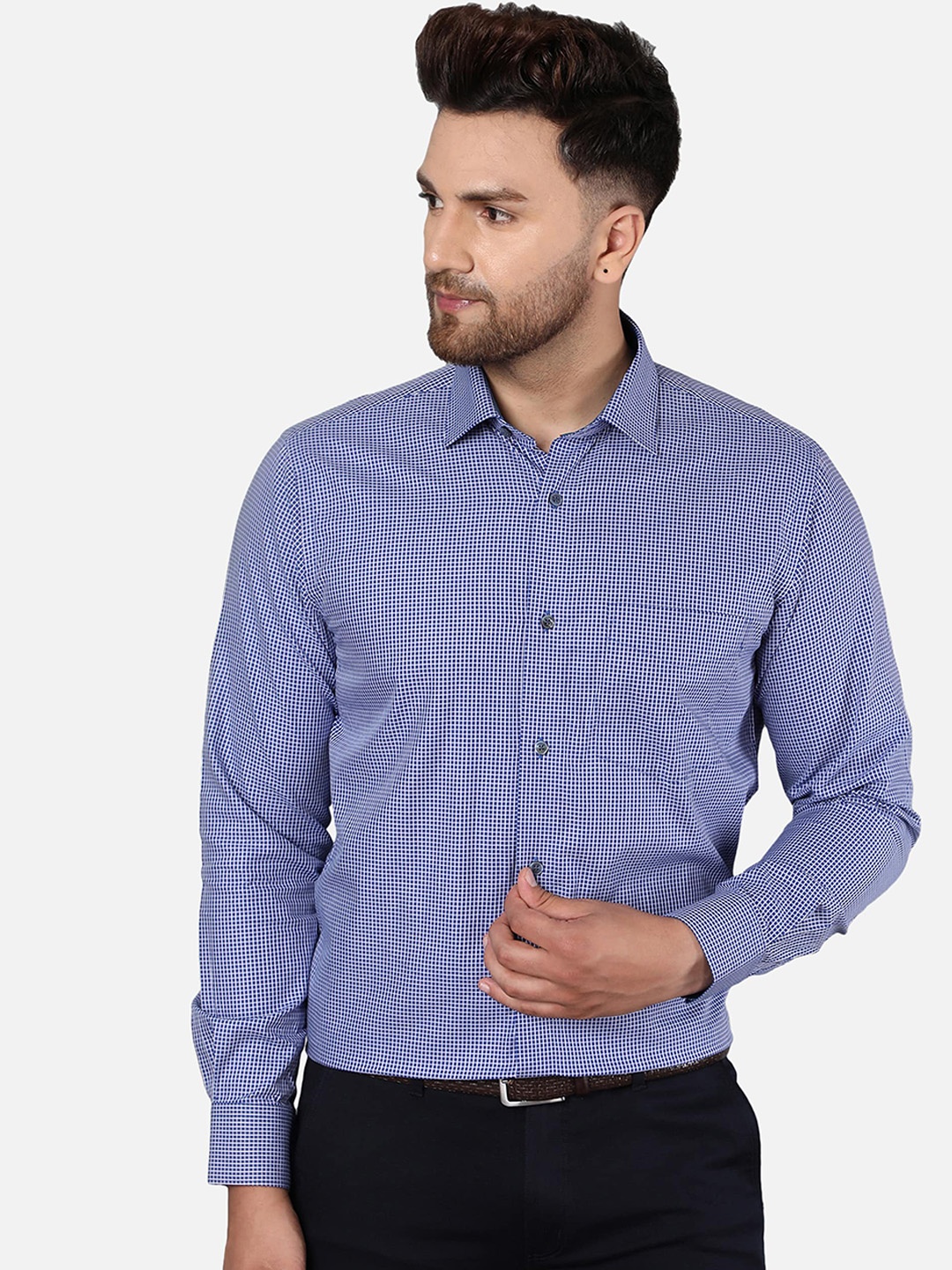 

Callino London Men Blue Slim Fit Micro Checked Formal Shirt