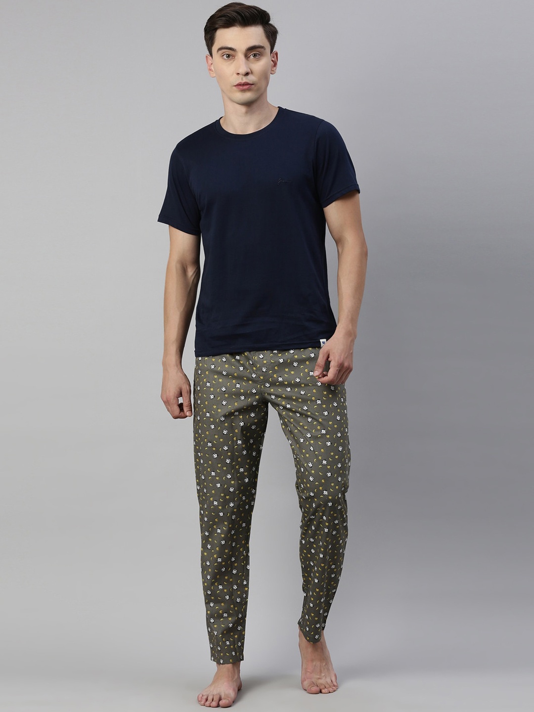

Joven Men Navy Blue & Brown Printed Cotton Night Suit