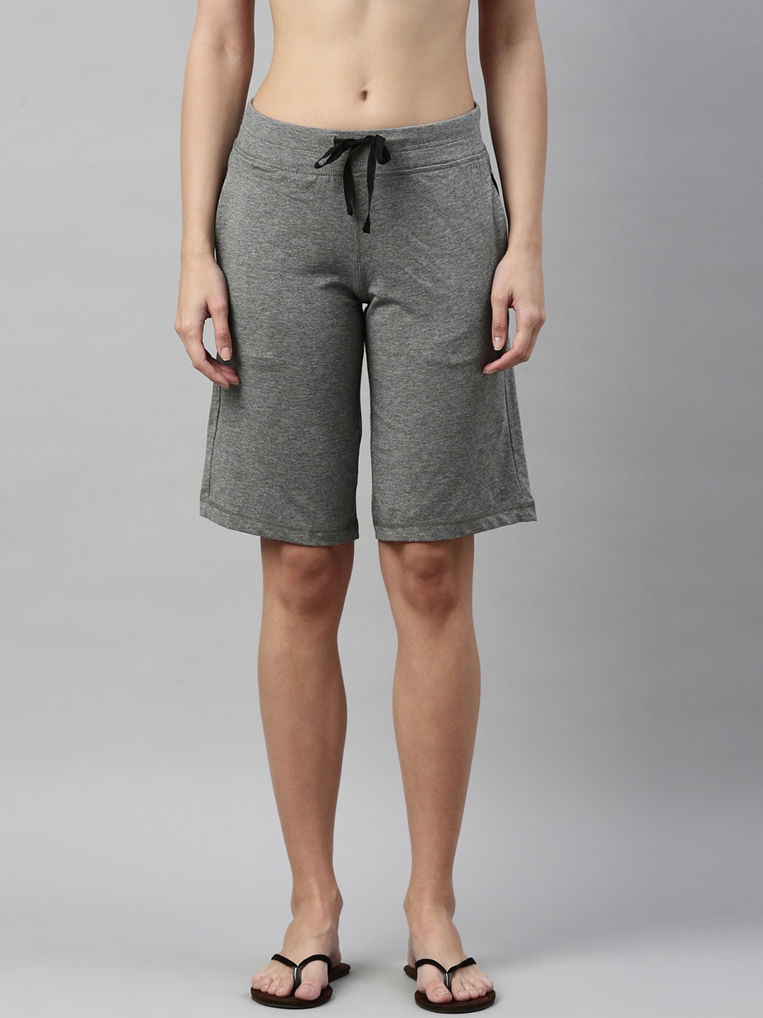

Enamor Women Mid-Rise Stretch Cotton City Shorts E044, Grey