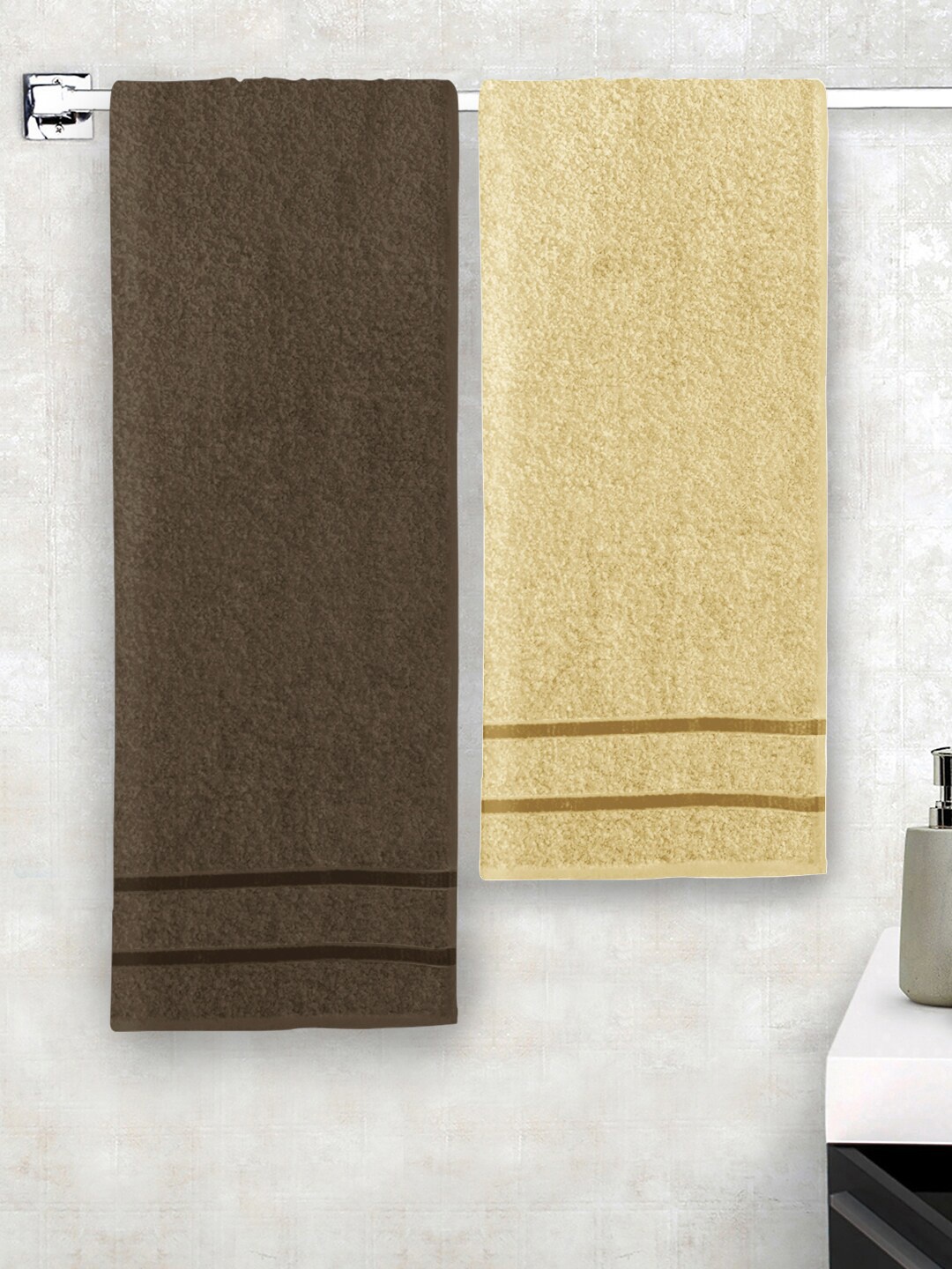 

Story@home Beige & Brown Set of 2 Solid 450 GSM Terry Cotton Bath Towels