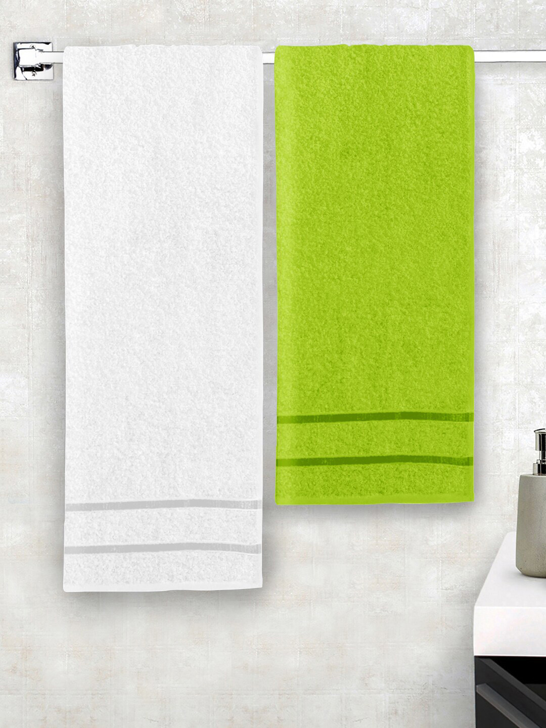 

Story@home Green & White Set of 2 Solid Pure Cotton 450 GSM Bath Towels