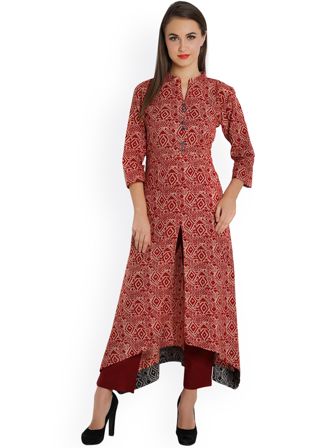 

Indibelle Red & Maroon Printed Kurta with Trousers