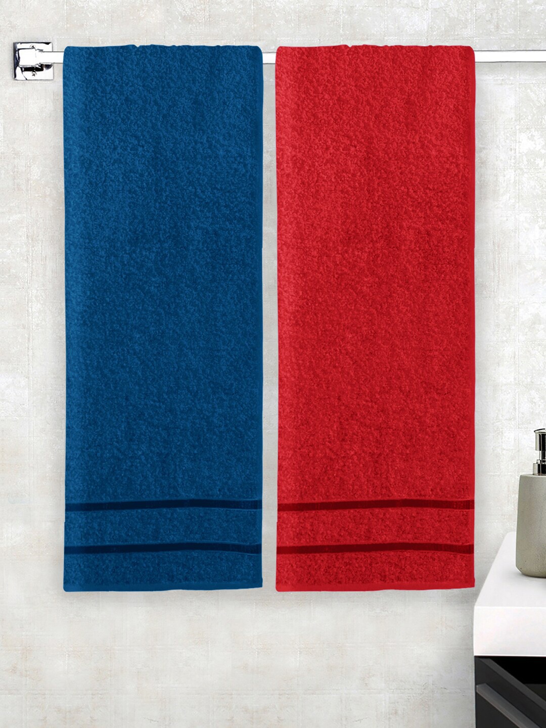 

Story@home Set of 2 450 GSM Pure Cotton Bath Towels, Red