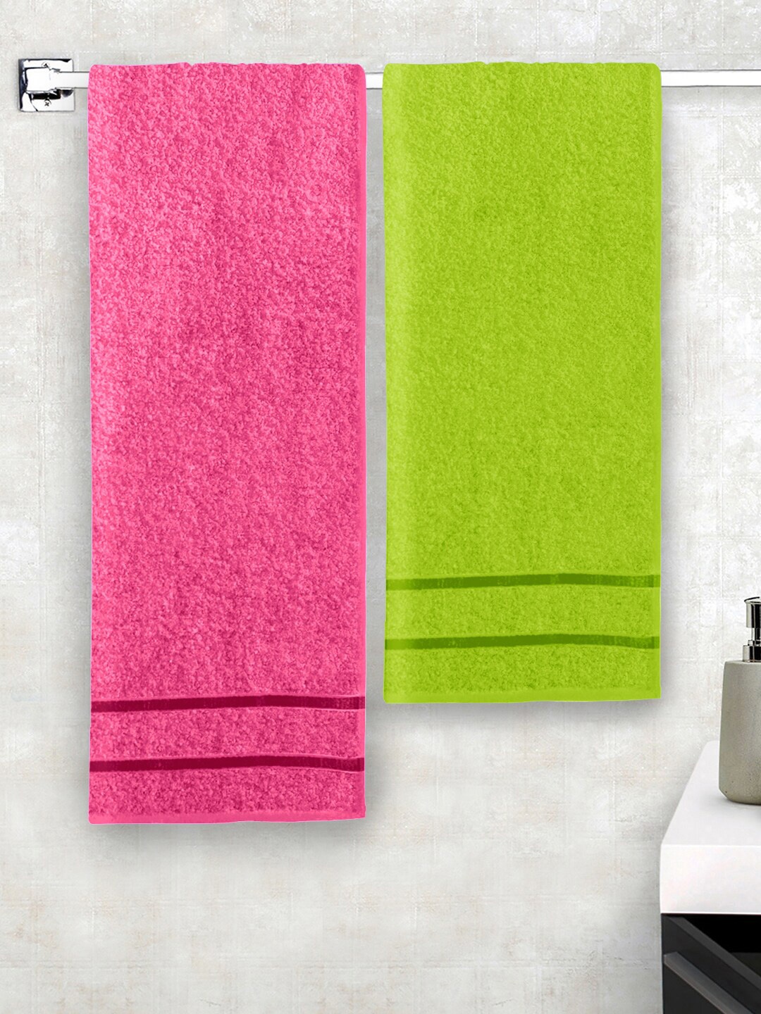 

Story@home Set of 2 Solid 450 GSM Pure Cotton Bath Towels, Green
