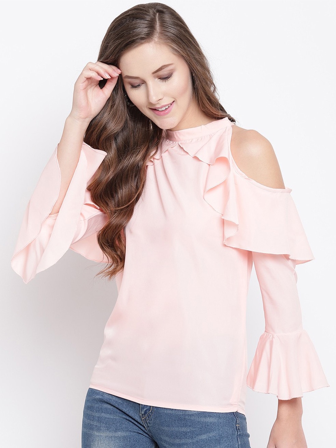 

RIVI Peach-Coloured Solid Crepe Top