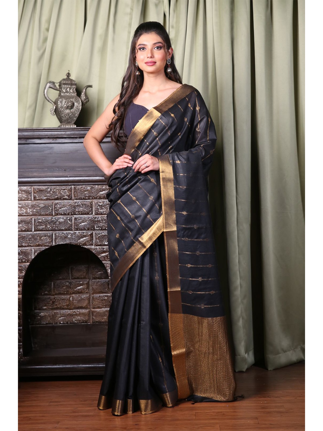 

Charukriti Yellow Woven Design Zari Silk Blend Saree