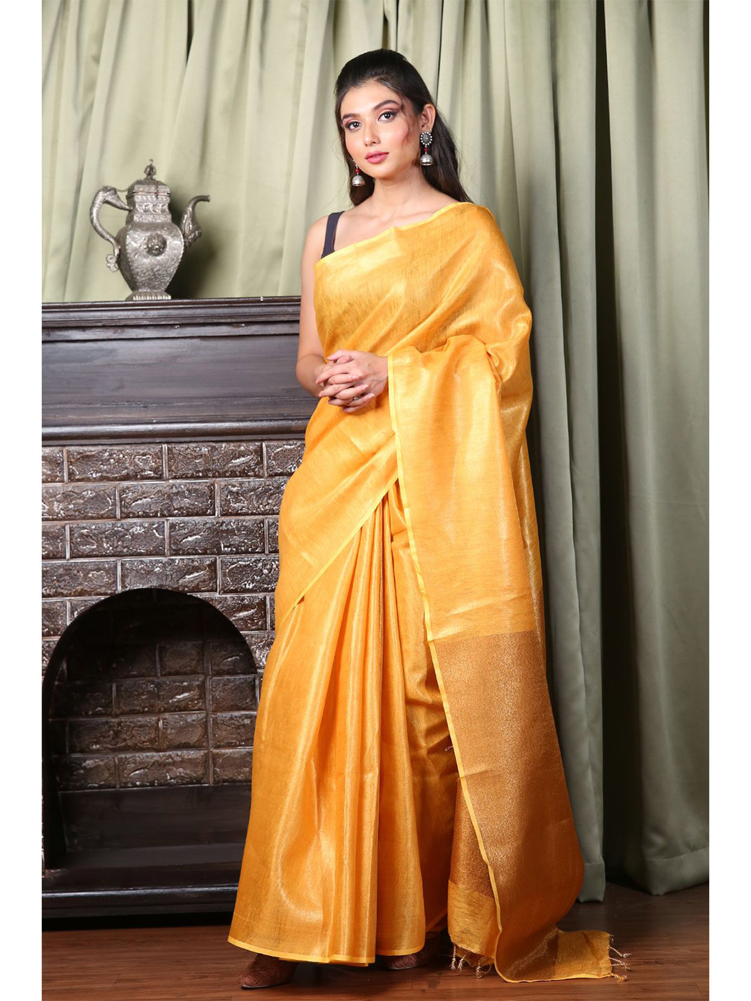 

Charukriti Yellow & Gold-Toned Silk Blend Saree