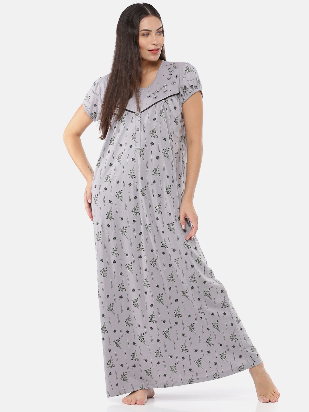 

9shines Label Grey Printed Maxi Nightdress