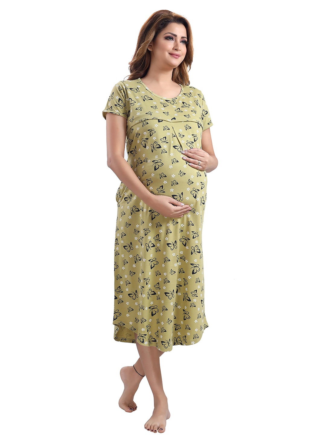 

9shines Label Green Printed Maternity Midi Nightdress