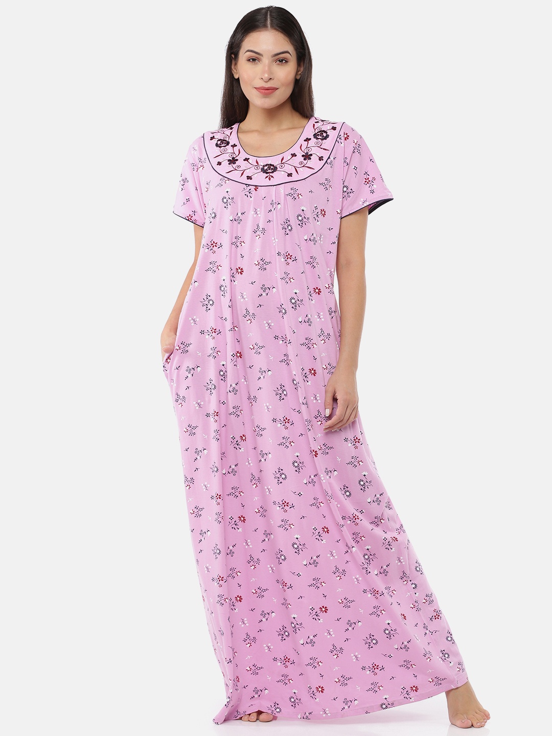 

9shines Label Pink & Blue Floral Printed Maxi Nightdress