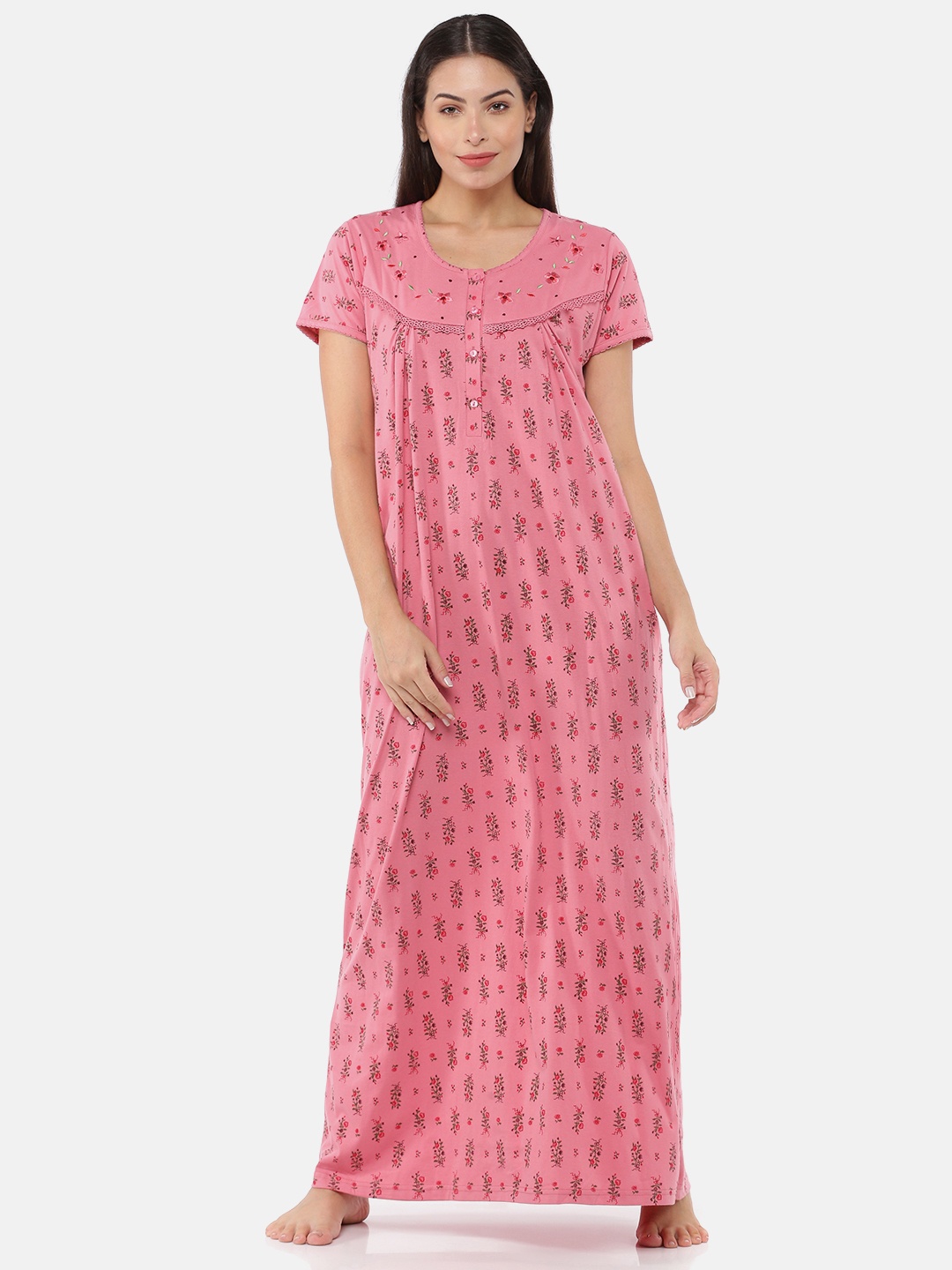 

9shines Label Pink Printed Maxi Nightdress