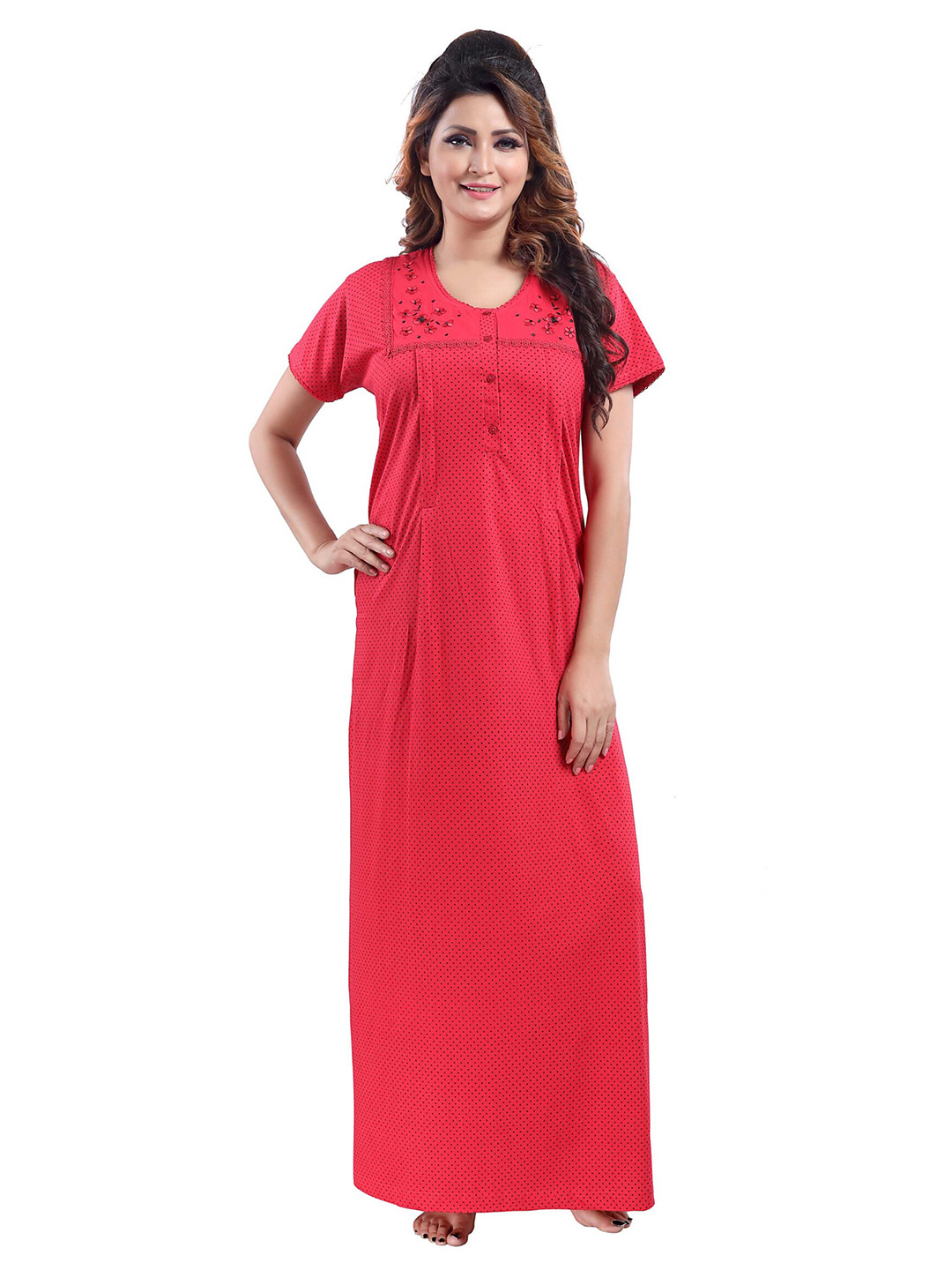 

9shines Label Red Embroidered Maxi Nightdress