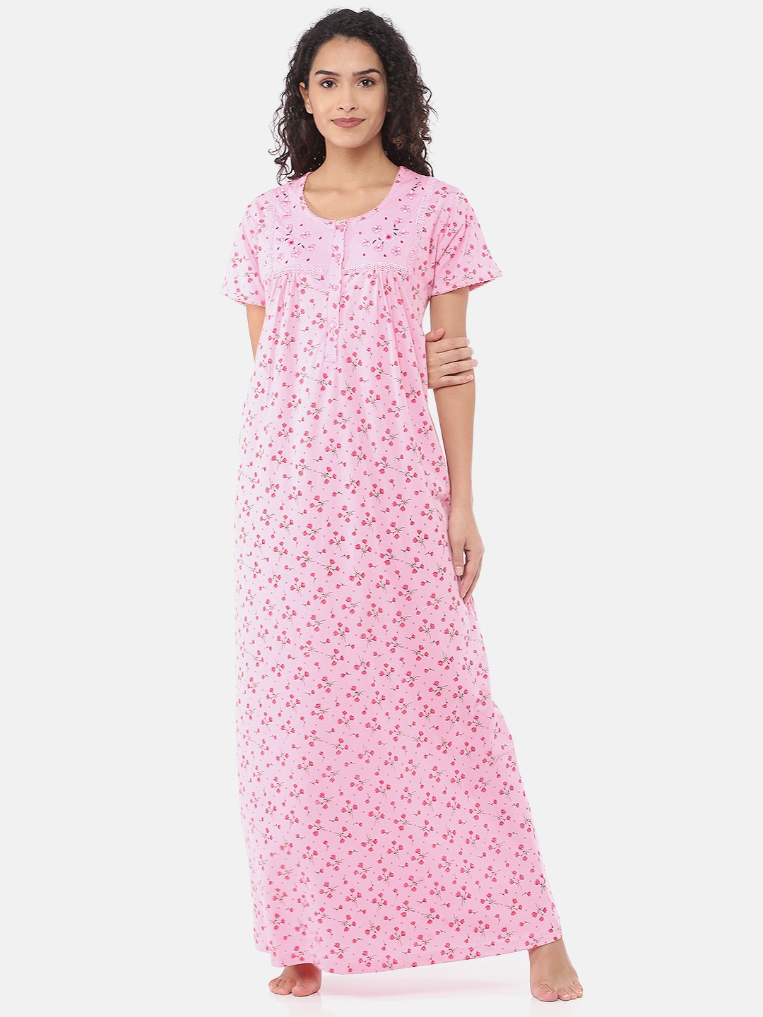 

9shines Label Pink Floral Printed Maxi Nightdress