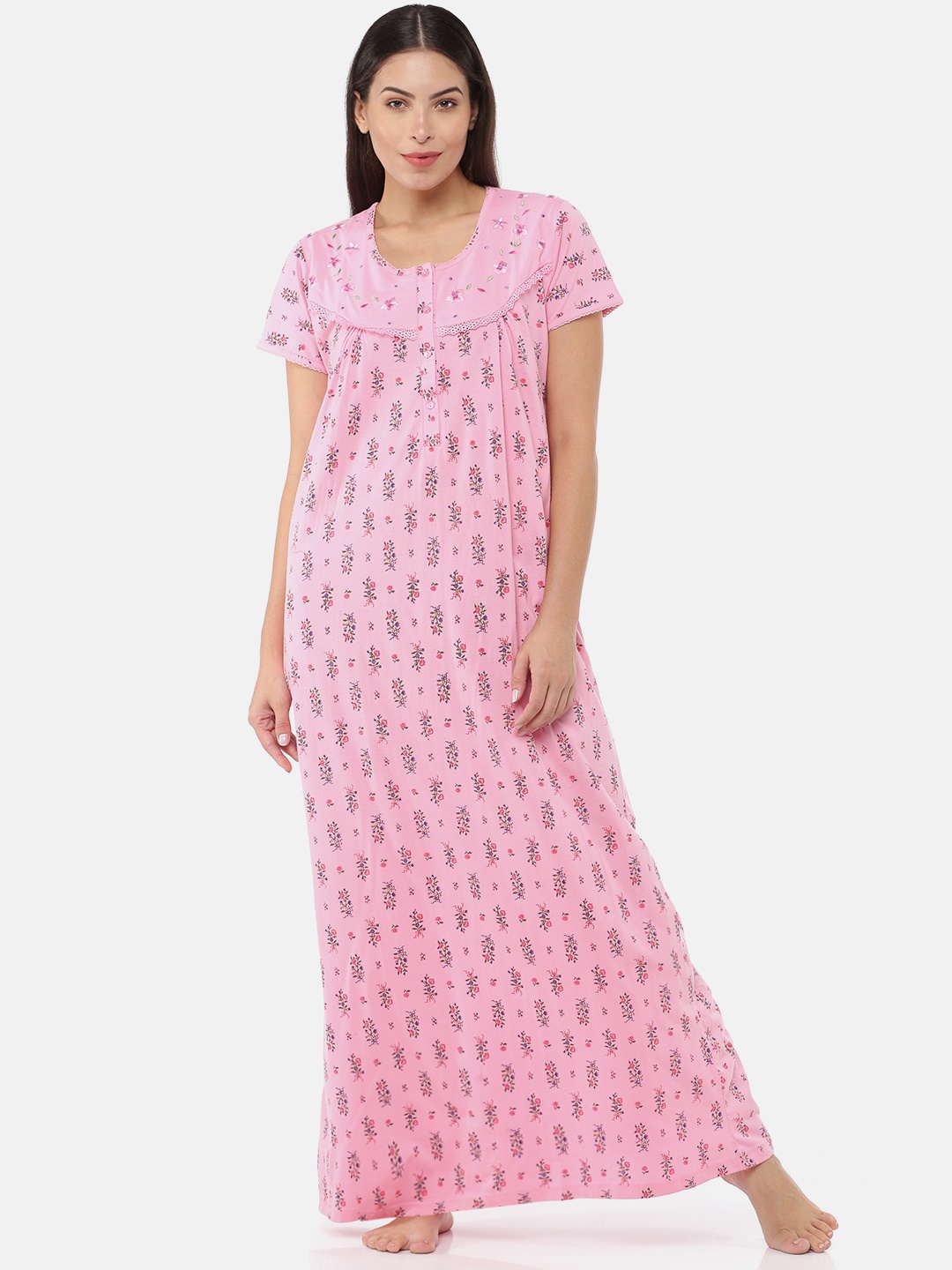 

9shines Label Pink Printed Maxi Nightdress