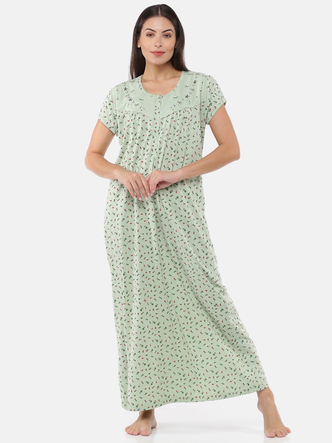 

9shines Label Green Printed Maxi Nightdress