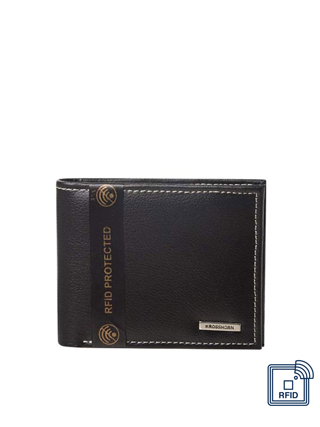 

Krosshorn Men Black Two Fold RFID Wallet