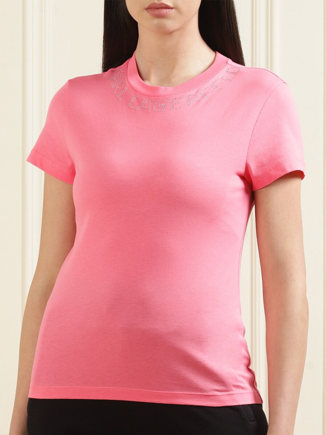 

Karl Lagerfeld Women Pink Solid T-shirt
