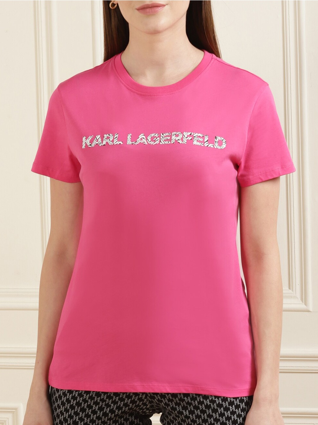 

LAGERFELD Women Pink Typography Printed T-shirt