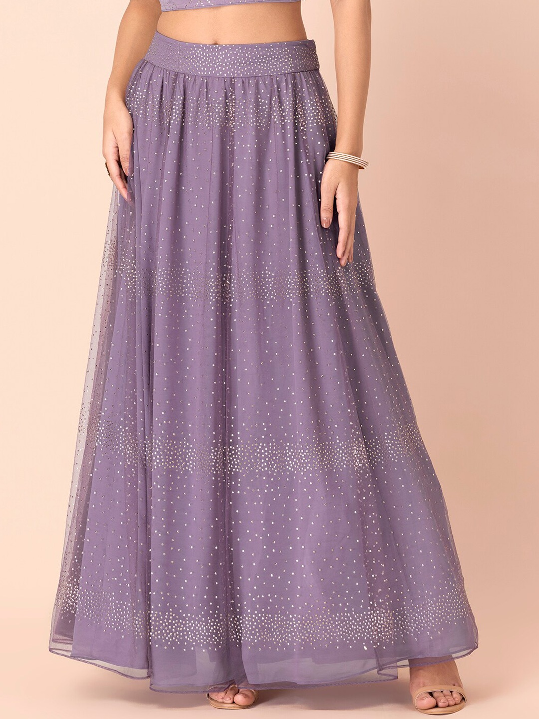 

INDYA Women Purple Embellished Flared Maxi-Skirt