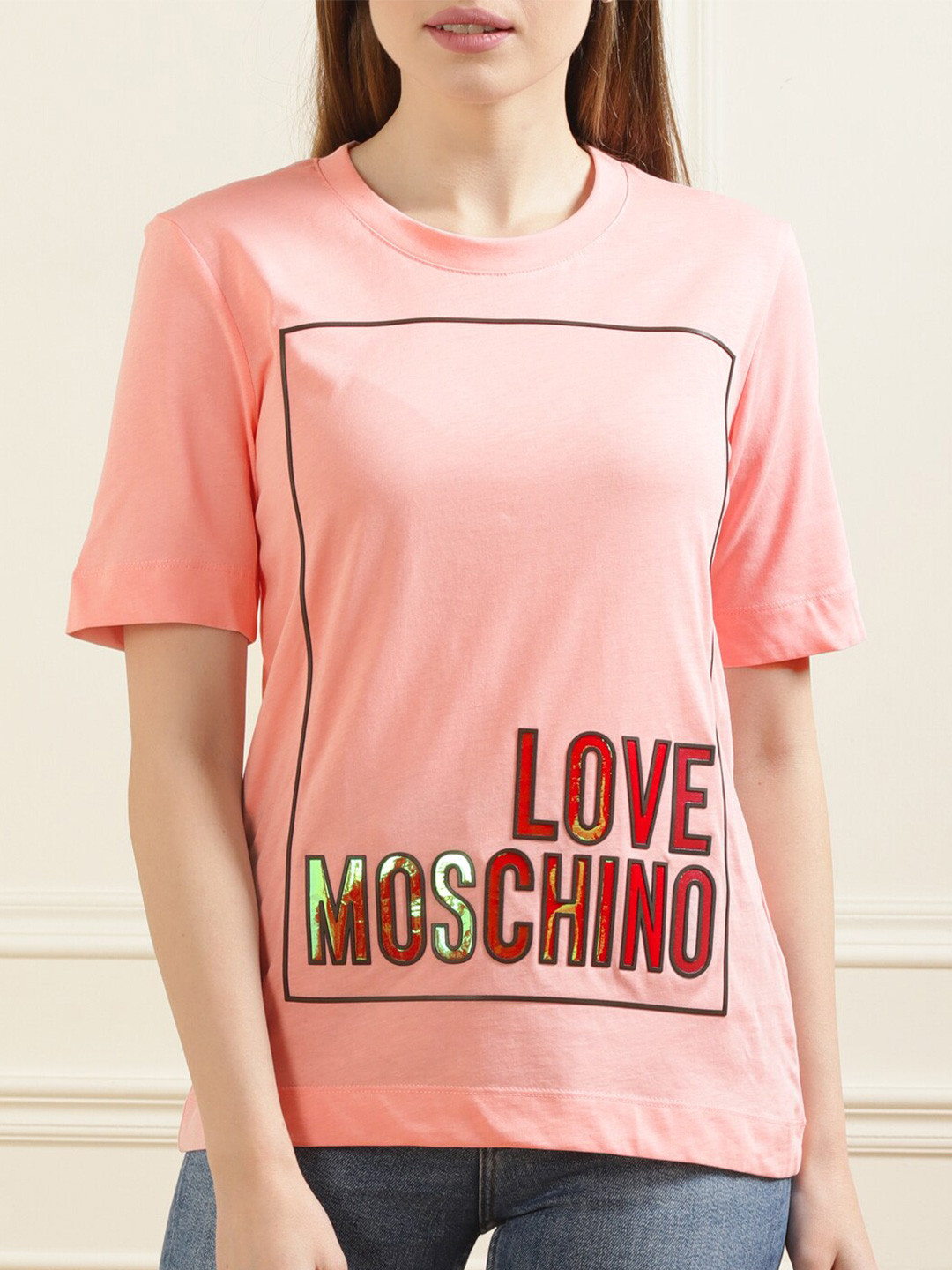 

LOVE MOSCHINO Women Pink Typography Printed T-shirt