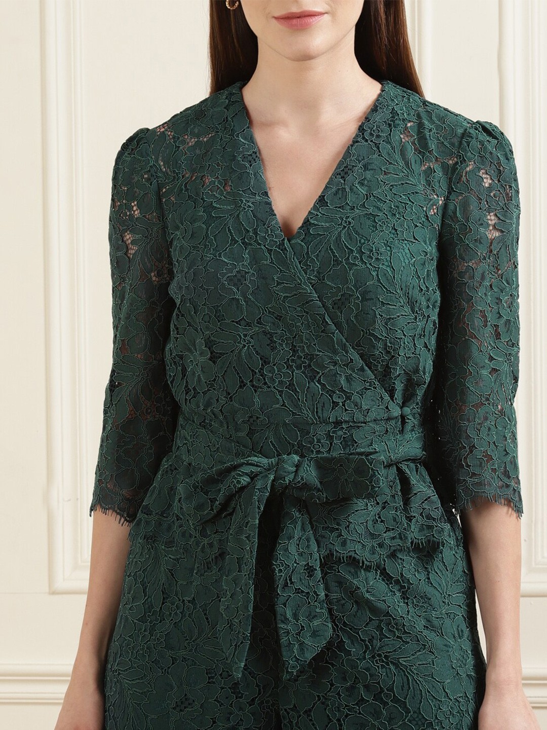 

Phase Eight Women Green Wrap Lace Top