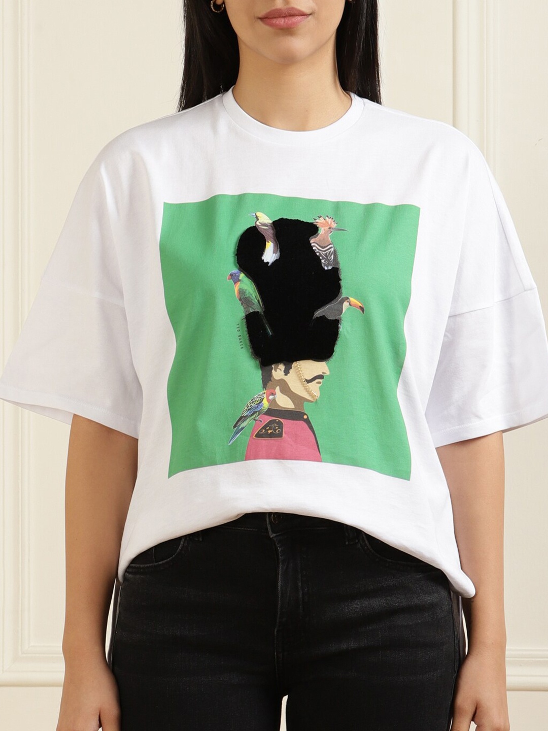 

Ted Baker Women White Printed Loose T-shirt