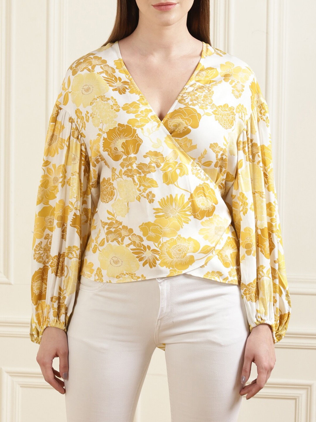 

Ted Baker Yellow & White Floral Print Wrap Top