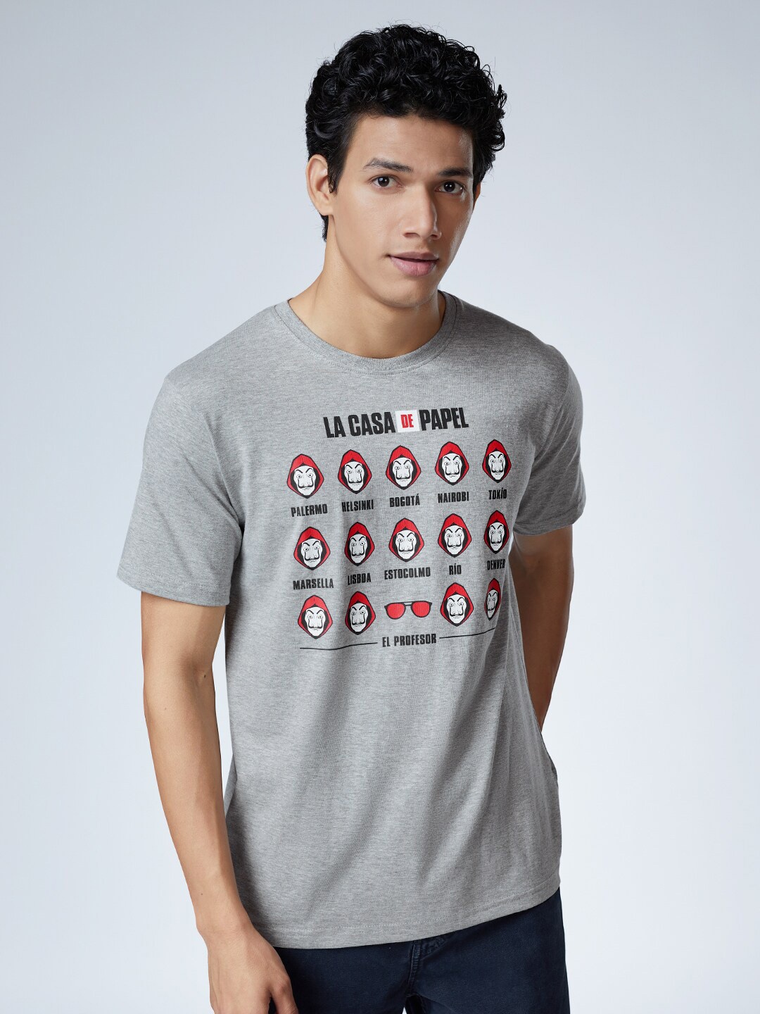 

The Souled Store Men Grey Money Heist Printed T-shirt